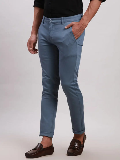 Parx Men Blue Super Slim Fit Solid Cotton Spandex Trouser