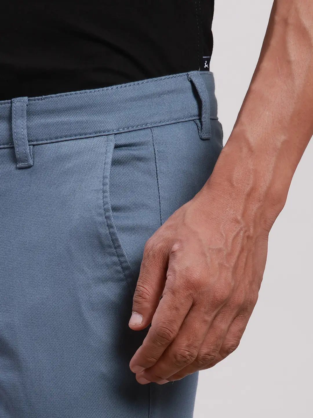 Parx Men Blue Super Slim Fit Solid Cotton Spandex Trouser