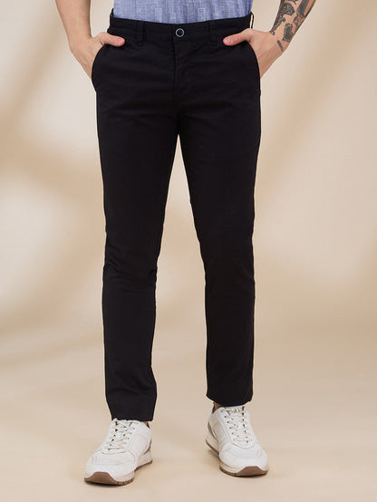 Parx Men Black Solid Super Slim Fit Cotton Blend Trouser
