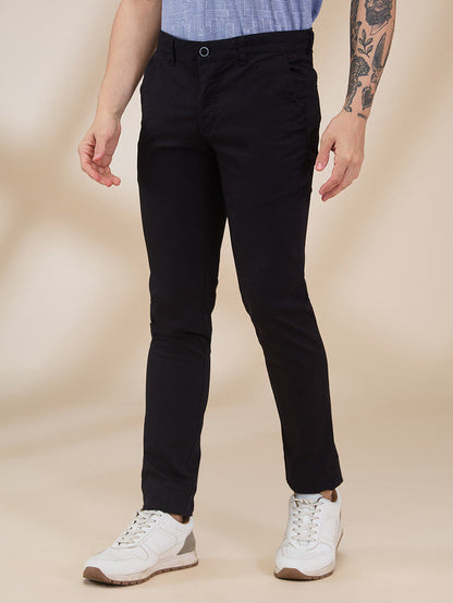 Parx Men Black Solid Super Slim Fit Cotton Blend Trouser