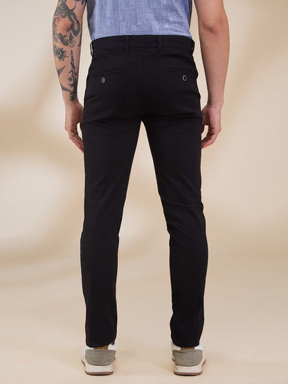 Parx Men Black Solid Super Slim Fit Cotton Blend Trouser