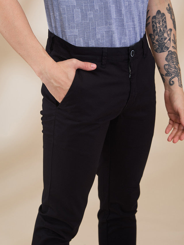 Parx Men Black Solid Super Slim Fit Cotton Blend Trouser