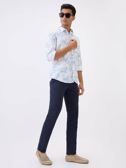 Parx Men Blue Solid Super Slim Fit Cotton Blend Trouser