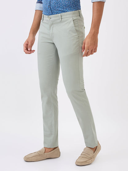 Parx Men Green Solid Super Slim Fit Cotton Blend Trouser
