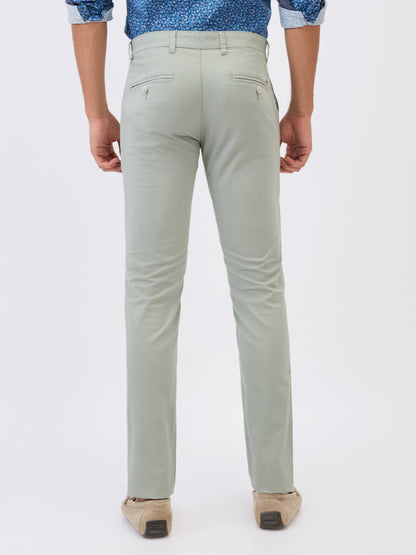 Parx Men Green Solid Super Slim Fit Cotton Blend Trouser