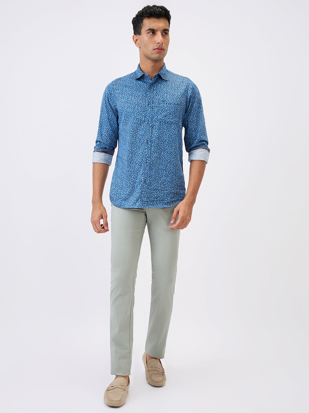 Parx Men Green Solid Super Slim Fit Cotton Blend Trouser