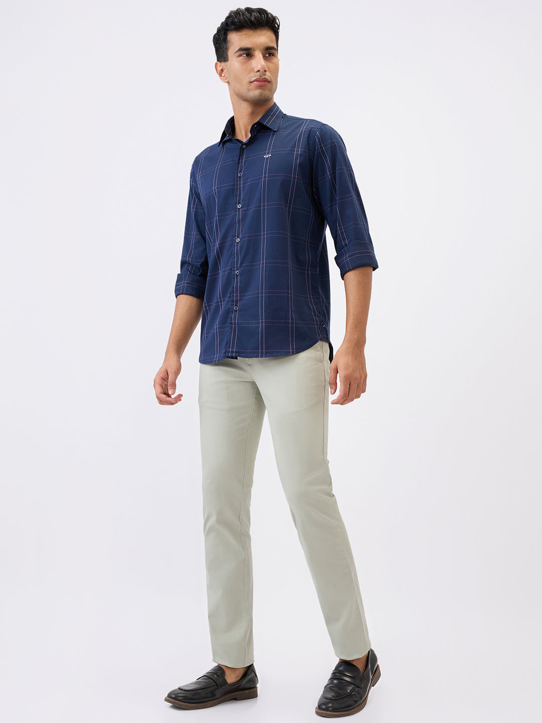 Parx Men Green Dobby Super Slim Fit Cotton Blend Trouser