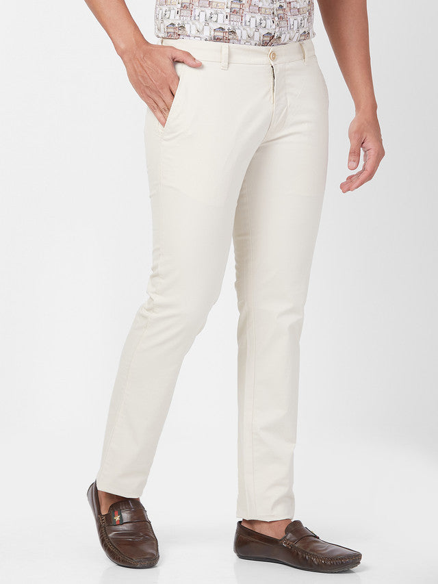 Parx Brown Solid Slim Tapered Fit Cotton Blend Trouser