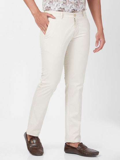 Parx Brown Solid Slim Tapered Fit Cotton Blend Trouser