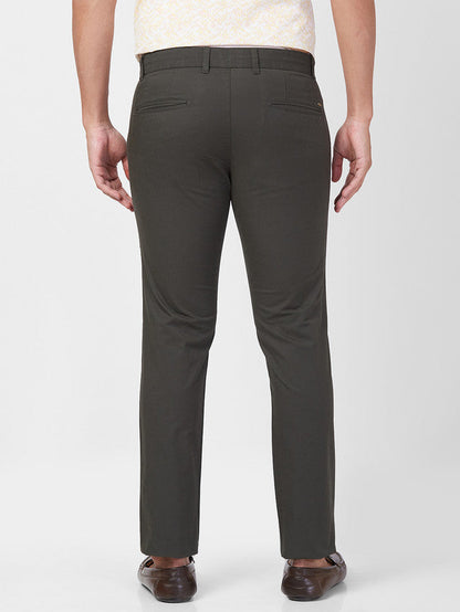 Parx Green Solid Slim Tapered Fit Cotton Blend Trouser