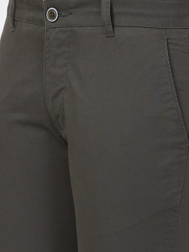 Parx Green Solid Slim Tapered Fit Cotton Blend Trouser
