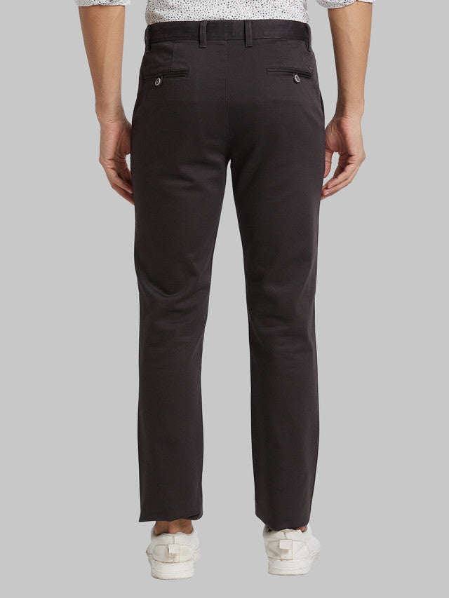 Parx Grey Solid Slim Tapered Fit Cotton Blend Trouser