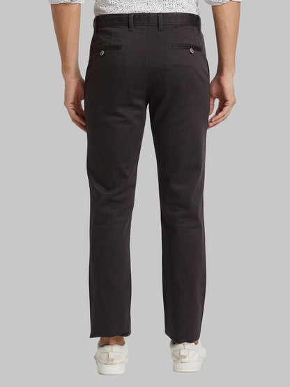 Parx Grey Solid Slim Tapered Fit Cotton Blend Trouser