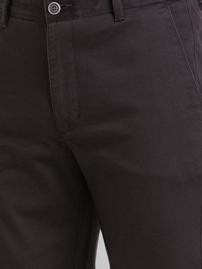 Parx Grey Solid Slim Tapered Fit Cotton Blend Trouser