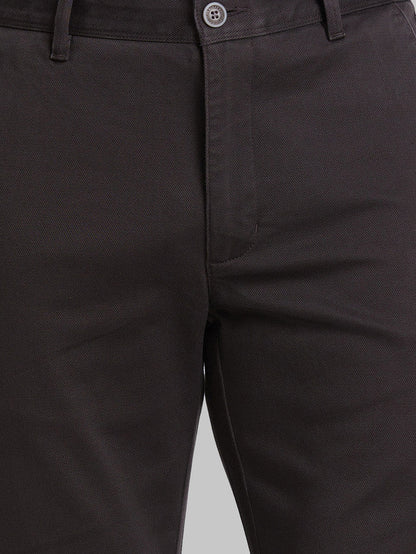 Parx Grey Solid Slim Tapered Fit Cotton Blend Trouser