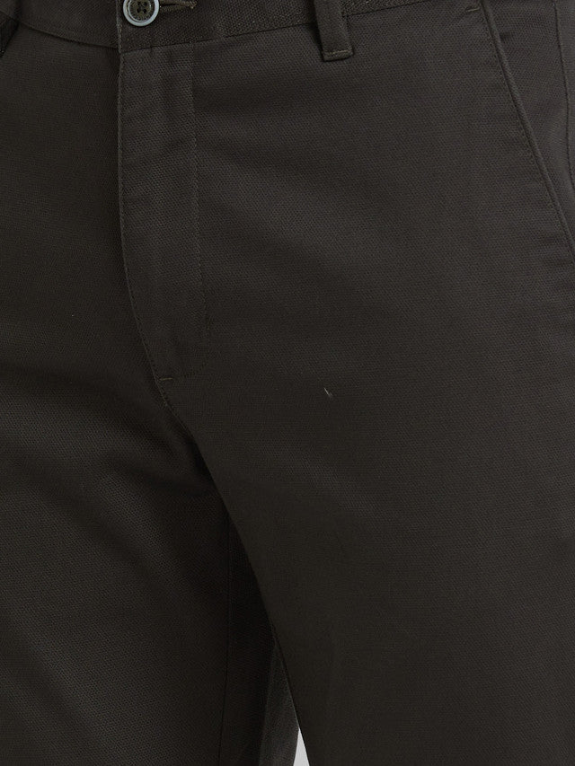 Parx Green Solid Slim Tapered Fit Cotton Blend Trouser