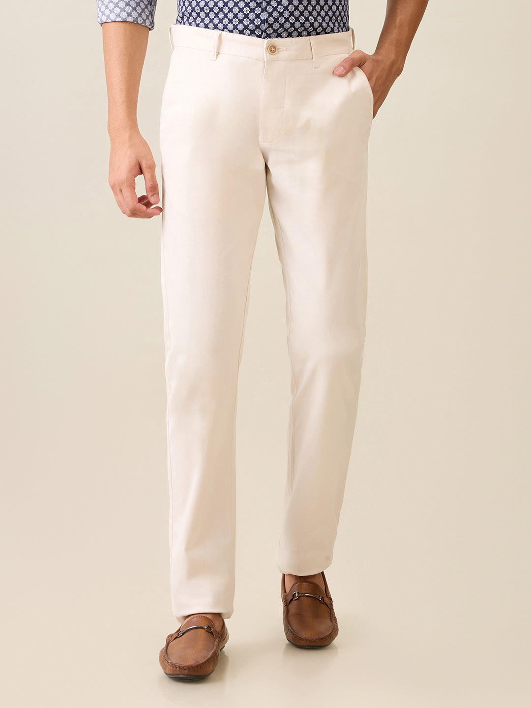 Parx Men Brown Solid Slim Tapered Fit Cotton Blend Trouser