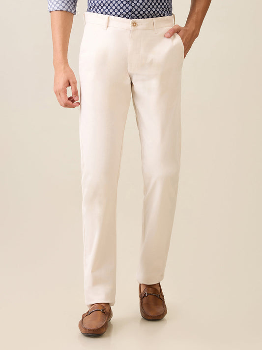 Parx Men Brown Solid Slim Tapered Fit Cotton Blend Trouser