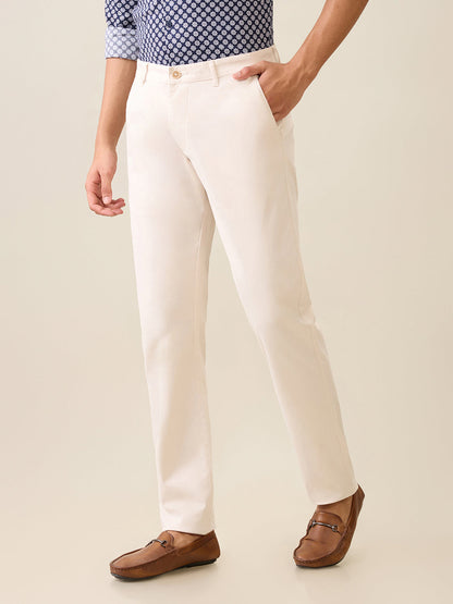 Parx Men Brown Solid Slim Tapered Fit Cotton Blend Trouser