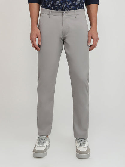 Parx Men Grey Solid Slim Tapered Fit Cotton Blend Trouser
