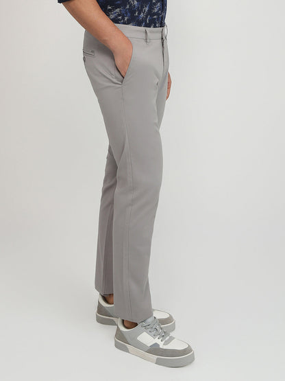 Parx Men Grey Solid Slim Tapered Fit Cotton Blend Trouser