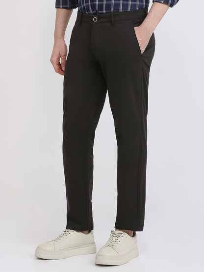 Parx Men Brown Solid Slim Tapered Fit Cotton Blend Trouser