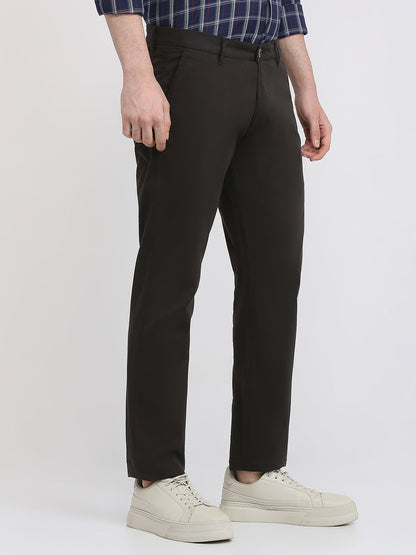 Parx Men Brown Solid Slim Tapered Fit Cotton Blend Trouser