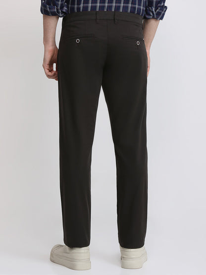 Parx Men Brown Solid Slim Tapered Fit Cotton Blend Trouser