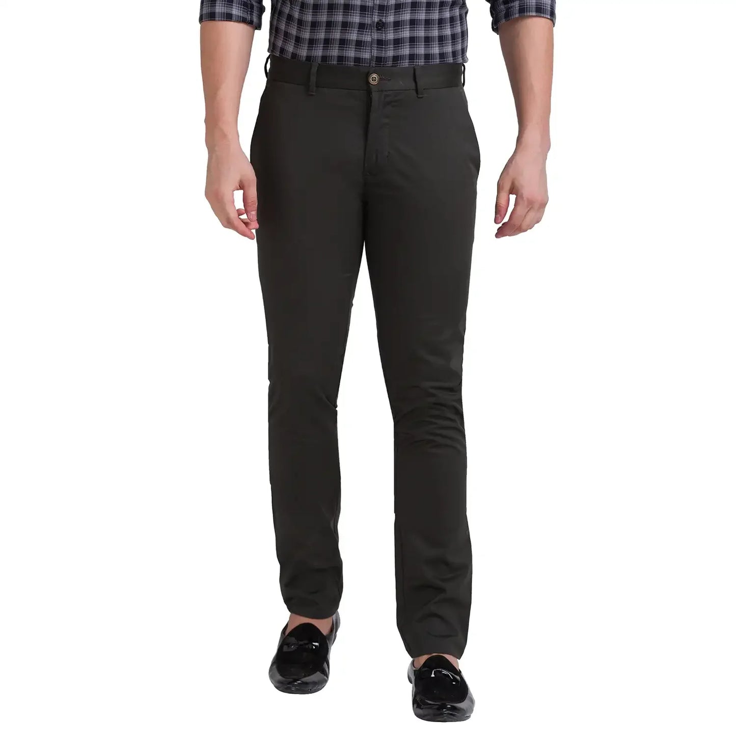 Men Green Lrt Fit Solid Cotton Blend Trouser