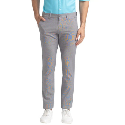 Men Grey Lrt Fit Yarn Dyed Cotton Blend Trouser
