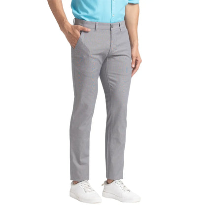 Men Grey Lrt Fit Yarn Dyed Cotton Blend Trouser