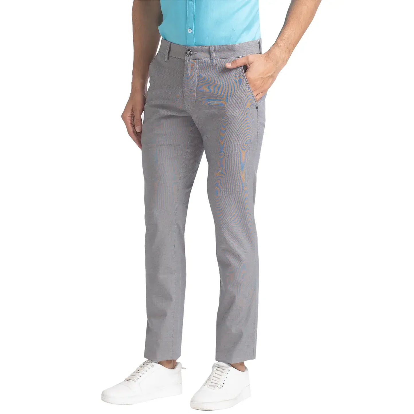 Men Grey Lrt Fit Yarn Dyed Cotton Blend Trouser