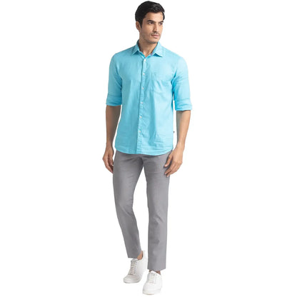 Men Grey Lrt Fit Yarn Dyed Cotton Blend Trouser