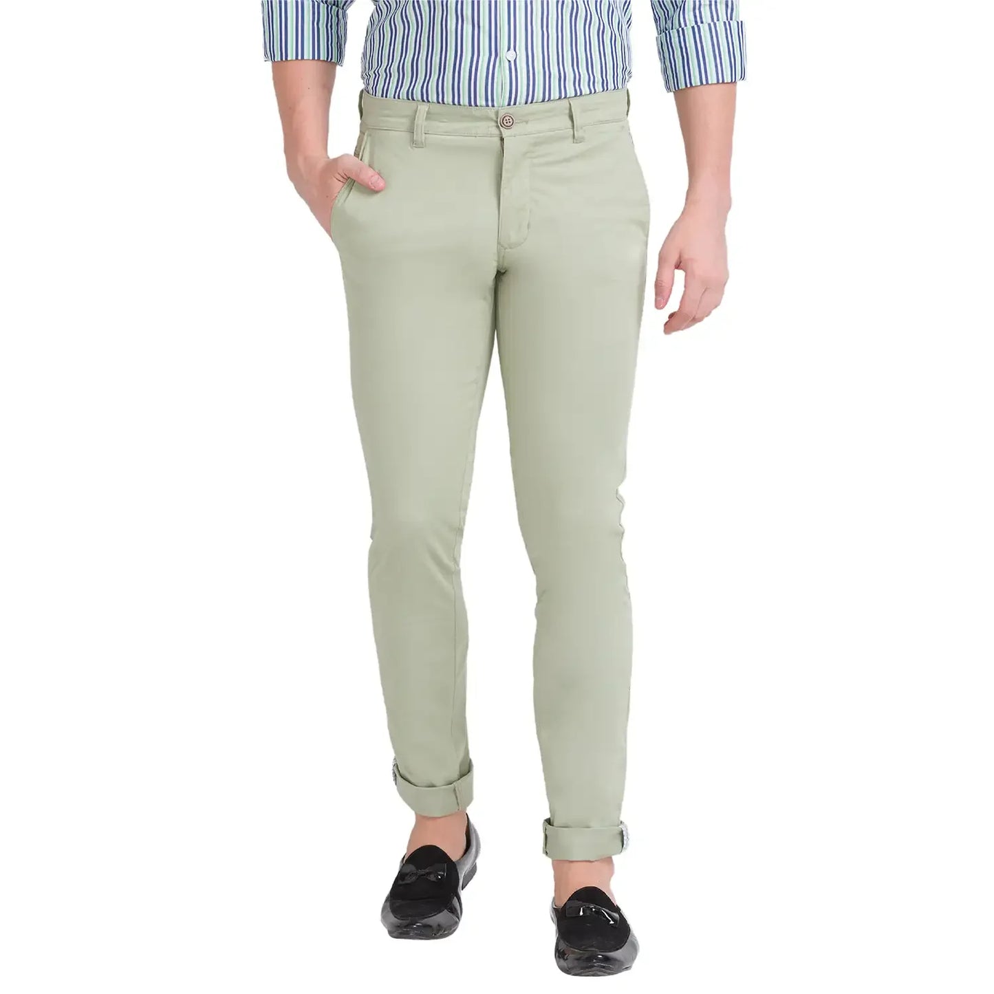 Men Green Lrt Fit Solid Cotton Blend Trouser