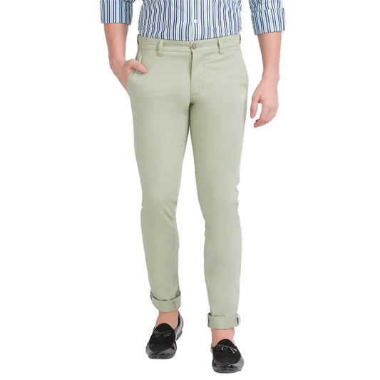 Men Green Lrt Fit Solid Cotton Blend Trouser