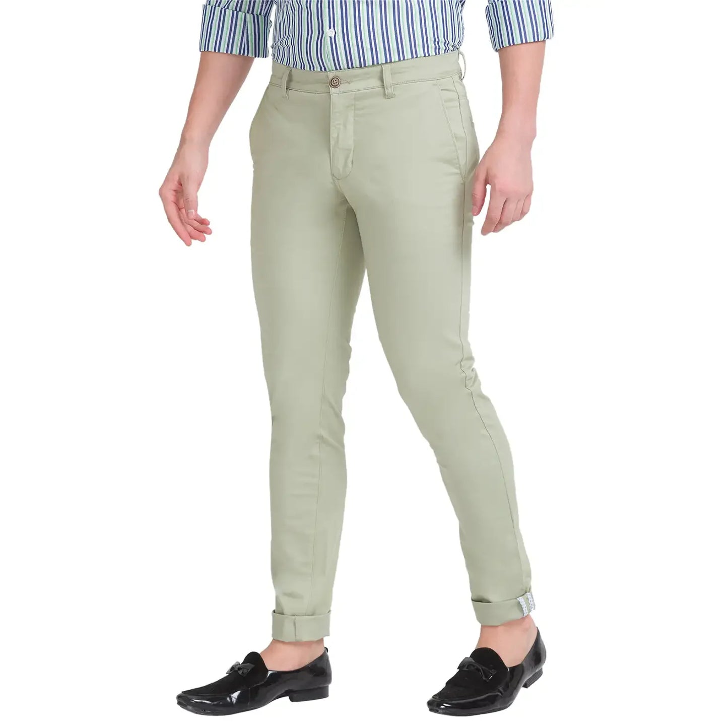 Men Green Lrt Fit Solid Cotton Blend Trouser