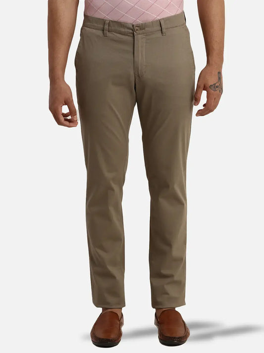 Men Khaki Low Rise Tapered Fit Print Cotton Blend Trouser
