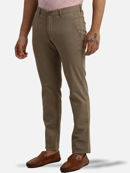 Men Khaki Low Rise Tapered Fit Print Cotton Blend Trouser
