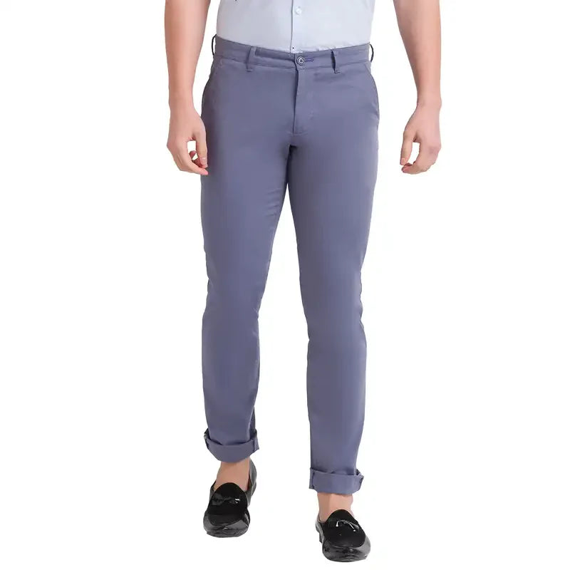 Men Blue Lrt Fit Yarn Dyed Cotton Blend Trouser
