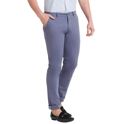 Men Blue Lrt Fit Yarn Dyed Cotton Blend Trouser