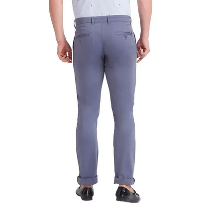 Men Blue Lrt Fit Yarn Dyed Cotton Blend Trouser