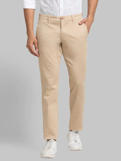 Men Khaki Lrt Fit Solid Cotton Blend Trouser