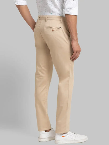 Men Khaki Lrt Fit Solid Cotton Blend Trouser