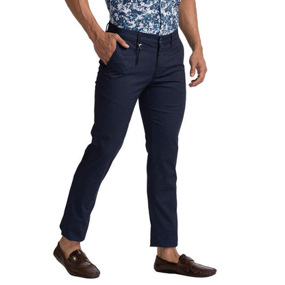 Parx Blue Printed Tapered Fit Trouser