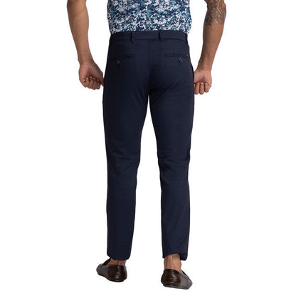 Parx Blue Printed Tapered Fit Trouser