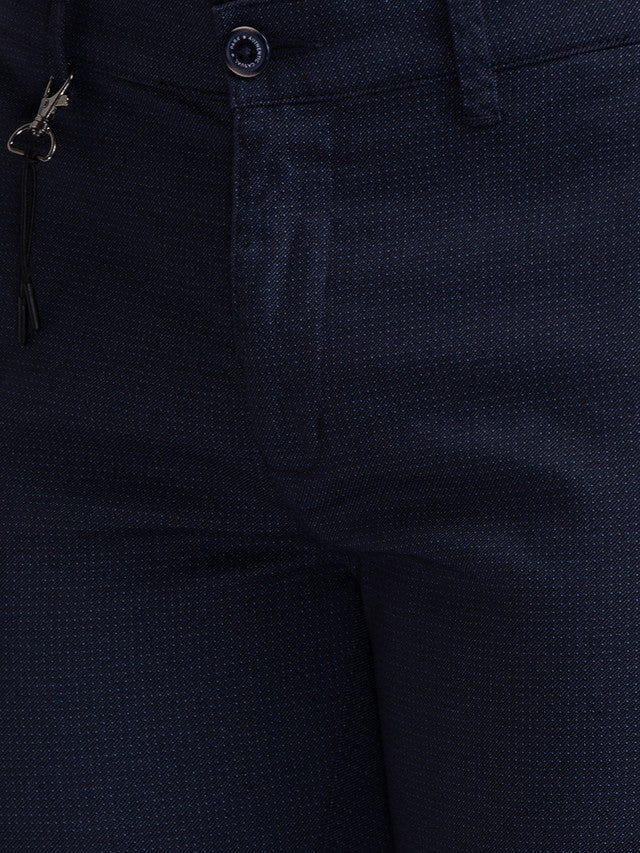 Parx Blue Printed Tapered Fit Trouser