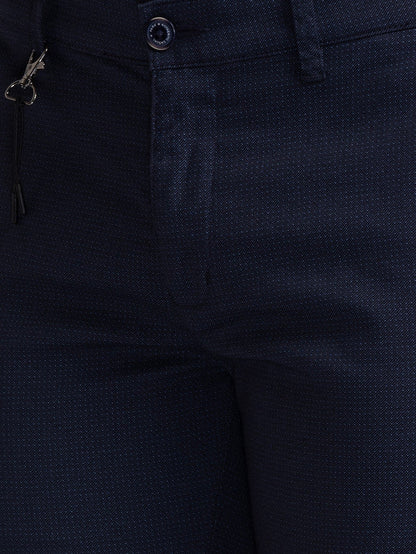 Parx Blue Printed Tapered Fit Trouser