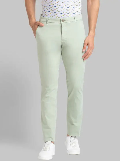 Men Green Lrt Fit Solid Cotton Blend Trouser