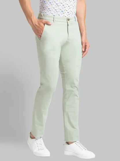 Men Green Lrt Fit Solid Cotton Blend Trouser