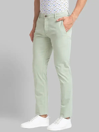 Men Green Lrt Fit Solid Cotton Blend Trouser